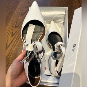 Proenza Schouler White & Silver Grommet D'Orsay Flat
Size 36